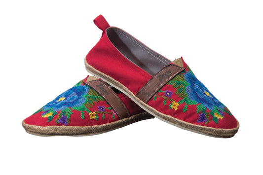 Espadrilles, embroidered PUNTO DE CRUZ - ROJO